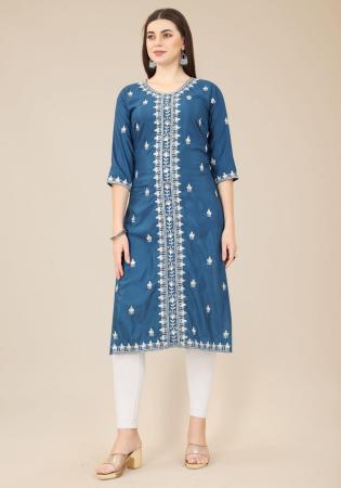 Picture of Superb Silk Dark Slate Blue Kurtis & Tunic