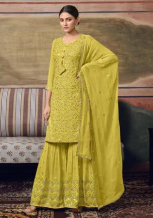 Picture of Georgette Dark Khaki Straight Cut Salwar Kameez