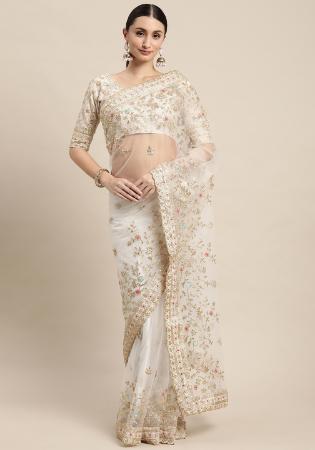 Picture of Well Formed Georgette Off White Saree