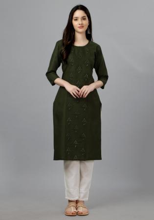 Picture of Beauteous Cotton Dark Olive Green Kurtis & Tunic