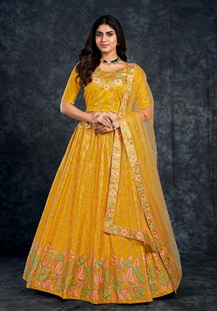 Picture of Stunning Silk Dark Orange Lehenga Choli