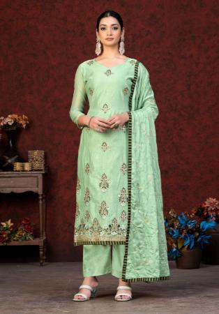 Picture of Bewitching Silk Powder Blue Straight Cut Salwar Kameez