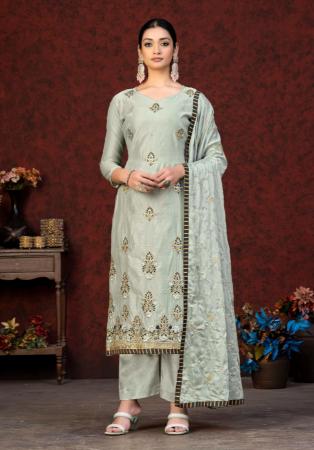 Picture of Nice Silk Silver Straight Cut Salwar Kameez