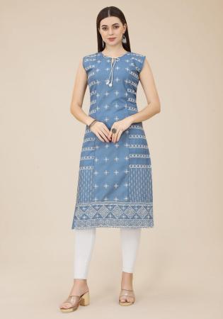 Picture of Radiant Cotton Cadet Blue Kurtis & Tunic