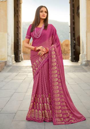 Picture of Chiffon & Georgette Medium Violet Red Saree