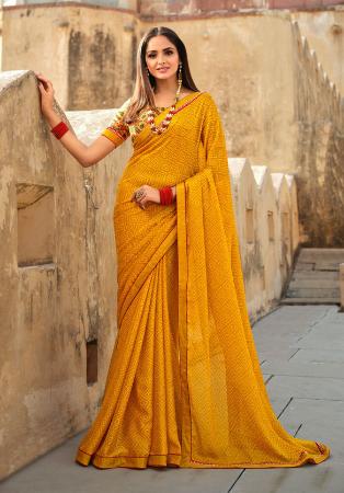 Picture of Superb Chiffon & Georgette Orange Saree