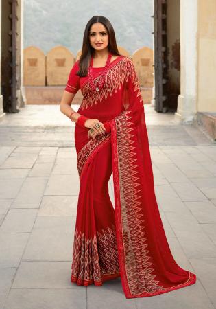 Picture of Excellent Chiffon & Georgette Fire Brick Saree