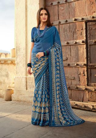 Picture of Bewitching Chiffon & Georgette Midnight Blue Saree