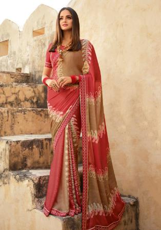 Picture of Stunning Chiffon & Georgette Indian Red Saree