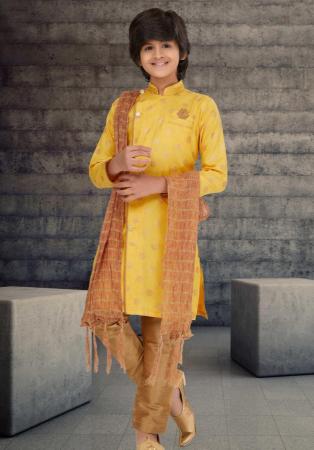 Picture of Gorgeous Cotton Golden Rod Kids Kurta Pyjama