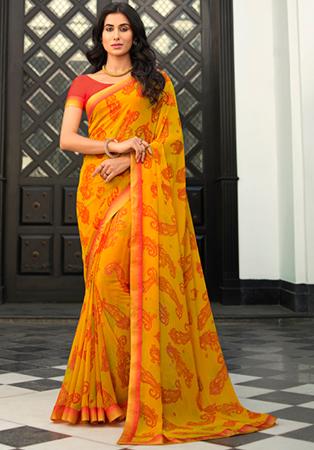 Picture of Classy Georgette Orange Saree