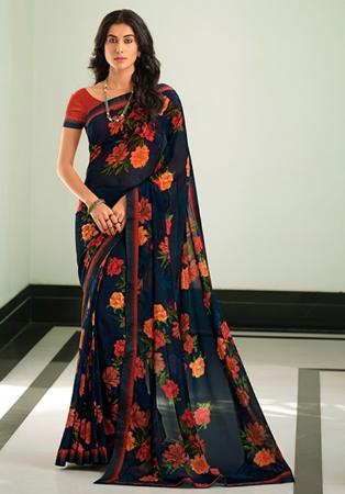 Picture of Superb Georgette Dark Slate Grey Saree