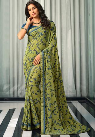 Picture of Bewitching Georgette Dark Olive Green Saree