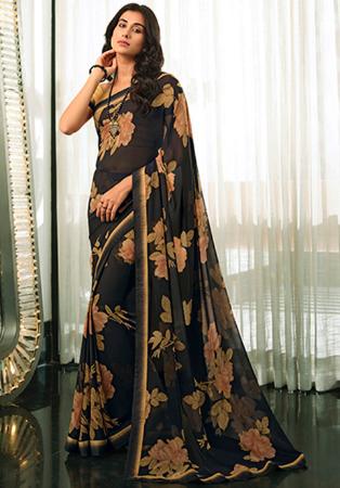 Picture of Stunning Georgette Black Saree