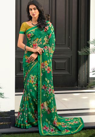 Picture of Well Formed Georgette Teal Saree