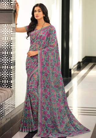 Picture of Lovely Georgette Plum Saree