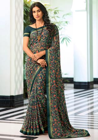 Picture of Beauteous Georgette Dark Slate Grey Saree