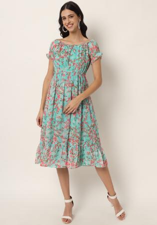 Picture of Georgette Medium Aqua Marine Kurtis & Tunic