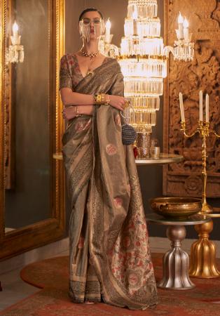 Picture of Lovely Silk Dark Khaki Saree