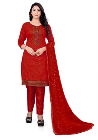 Picture of Appealing Cotton Dark Red Straight Cut Salwar Kameez