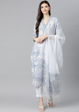 Picture of Cotton Light Steel Blue Readymade Salwar Kameez