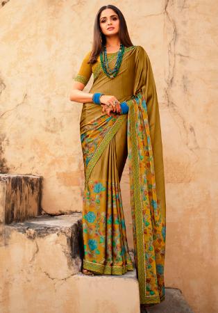 Picture of Splendid Chiffon & Georgette Olive Drab Saree