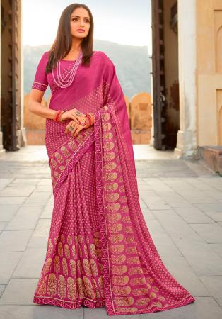 Picture of Sightly Chiffon & Georgette Deep Pink Saree