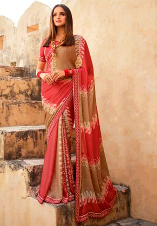 Picture of Wonderful Chiffon & Georgette Light Coral Saree