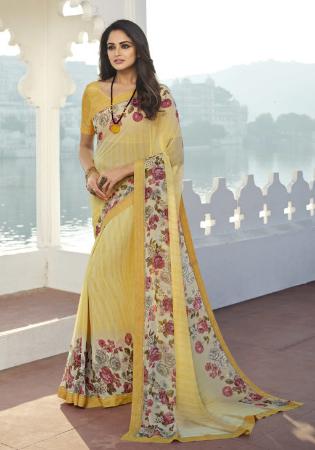 Picture of Excellent Georgette Pale Golden Rod Saree