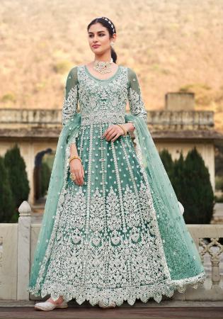 Picture of Nice Net Cadet Blue Anarkali Salwar Kameez