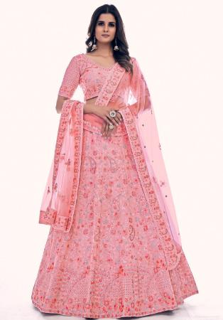 Picture of Amazing Net Dark Salmon Lehenga Choli