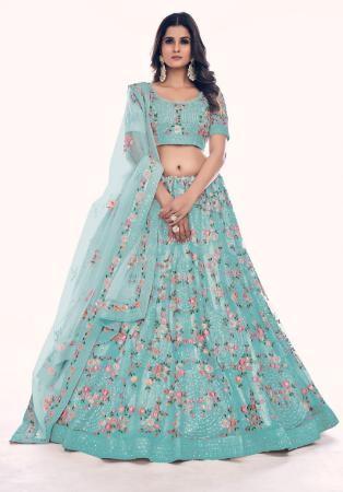 Picture of Stunning Net Light Slate Grey Lehenga Choli