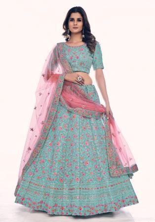 Picture of Pretty Net Cadet Blue Lehenga Choli