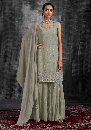 Picture of Graceful Georgette Dark Grey Readymade Salwar Kameez