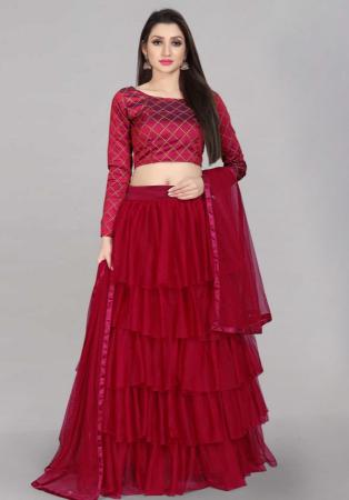 Picture of Bewitching Net Maroon Lehenga Choli