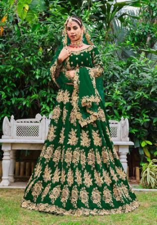 Picture of Lovely Chiffon Dark Green Lehenga Choli