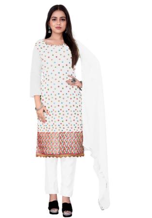 Picture of Cotton White Smoke Straight Cut Salwar Kameez