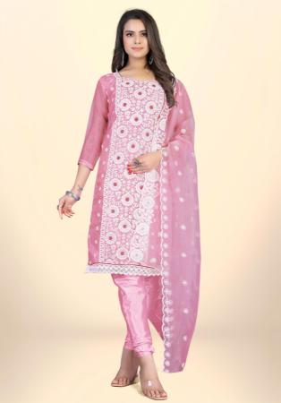 Picture of Organza Pale Violet Red Straight Cut Salwar Kameez