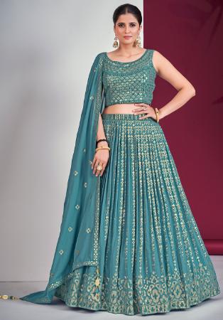 Picture of Magnificent Georgette Cadet Blue Lehenga Choli