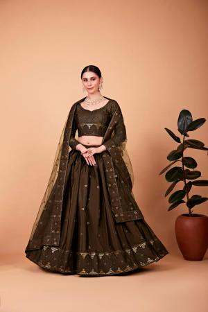 Picture of Good Looking Silk Dark Olive Green Lehenga Choli