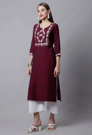 Picture of Gorgeous Cotton Dark Magenta Kurtis & Tunic