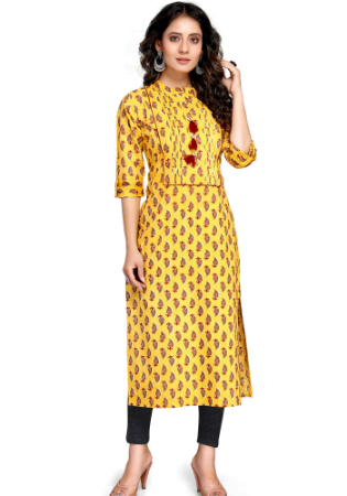 Picture of Nice Cotton Yellow Kurtis & Tunic