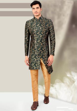 Picture of Radiant Silk Dark Olive Green Indo Western