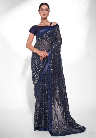 Picture of Sightly Georgette Steel Blue Saree