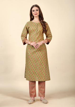 Picture of Ravishing Cotton Dark Khaki Kurtis & Tunic