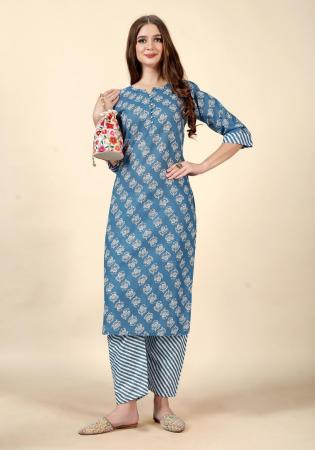 Picture of Resplendent Cotton Steel Blue Kurtis & Tunic