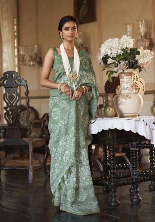 Picture of Charming Cotton & Linen Dark Sea Green Saree