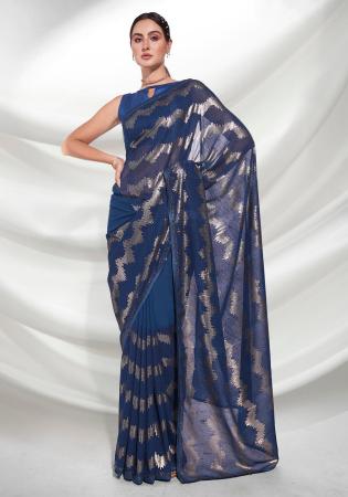 Picture of Pretty Georgette Midnight Blue Saree