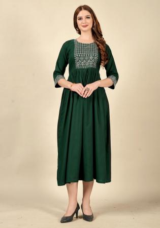 Picture of Rayon & Cotton Dark Olive Green Kurtis And Tunic