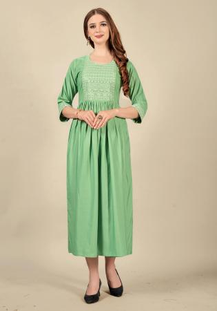 Picture of Rayon & Cotton Dark Sea Green Kurtis And Tunic